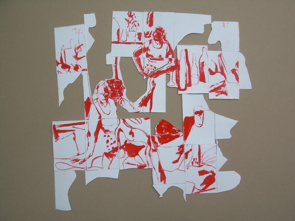 Il-pleut-encore-un-peu.-2013.-Gouache-rouge-papier-collé.-51x49-cm