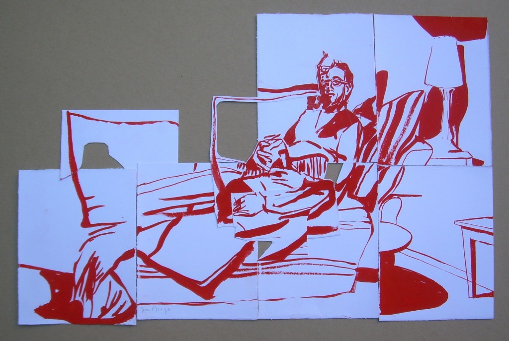 Le-chocolat-astèque.-2012.-Gouache-rouge-papier-collé.-50x30-cm.