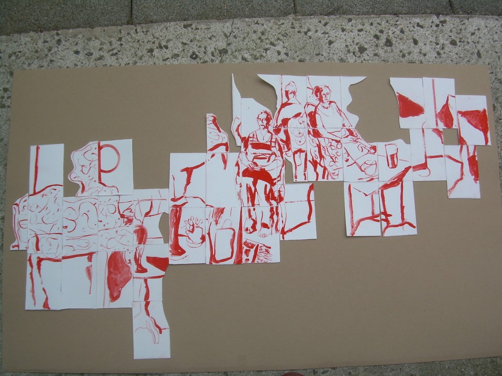 Quelle-décision.-2013.-Gouache-rouge-papier-collé.-112x64-cm.