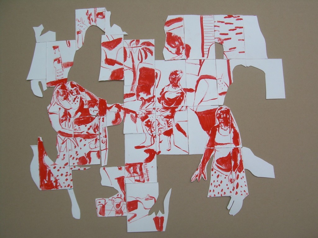 Rose-Marie-nous-a-quittée.-2013.-Gouache-rouge-papier-collé.-69x60-cm.