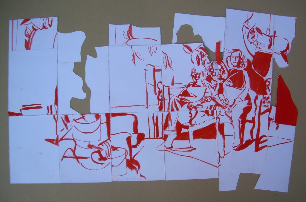 Saturation-de-la-magnitude.-2012.-Gouache-rouge-papier-collé.-75x44-cm.